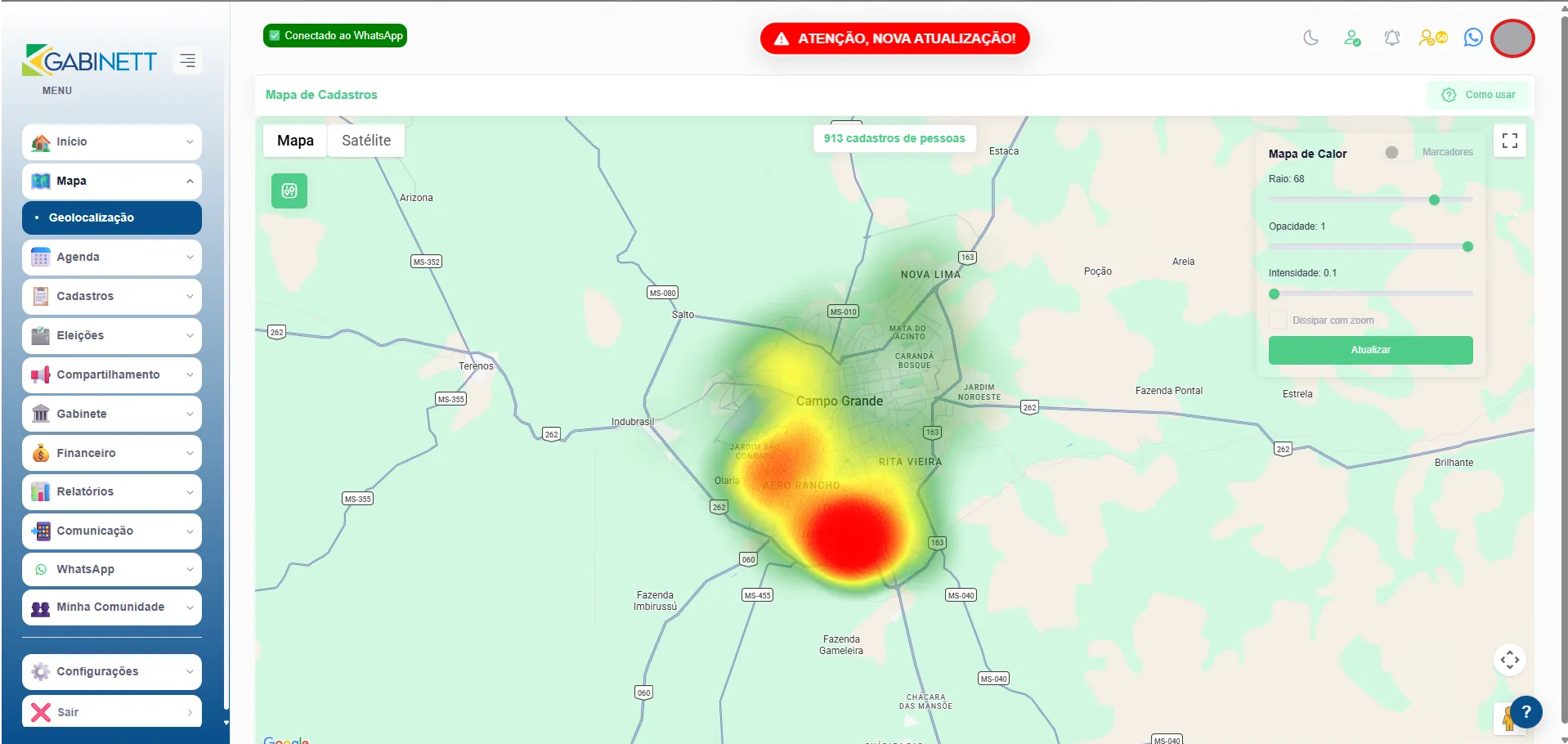 Tela referente a Mapa e geolocalização
